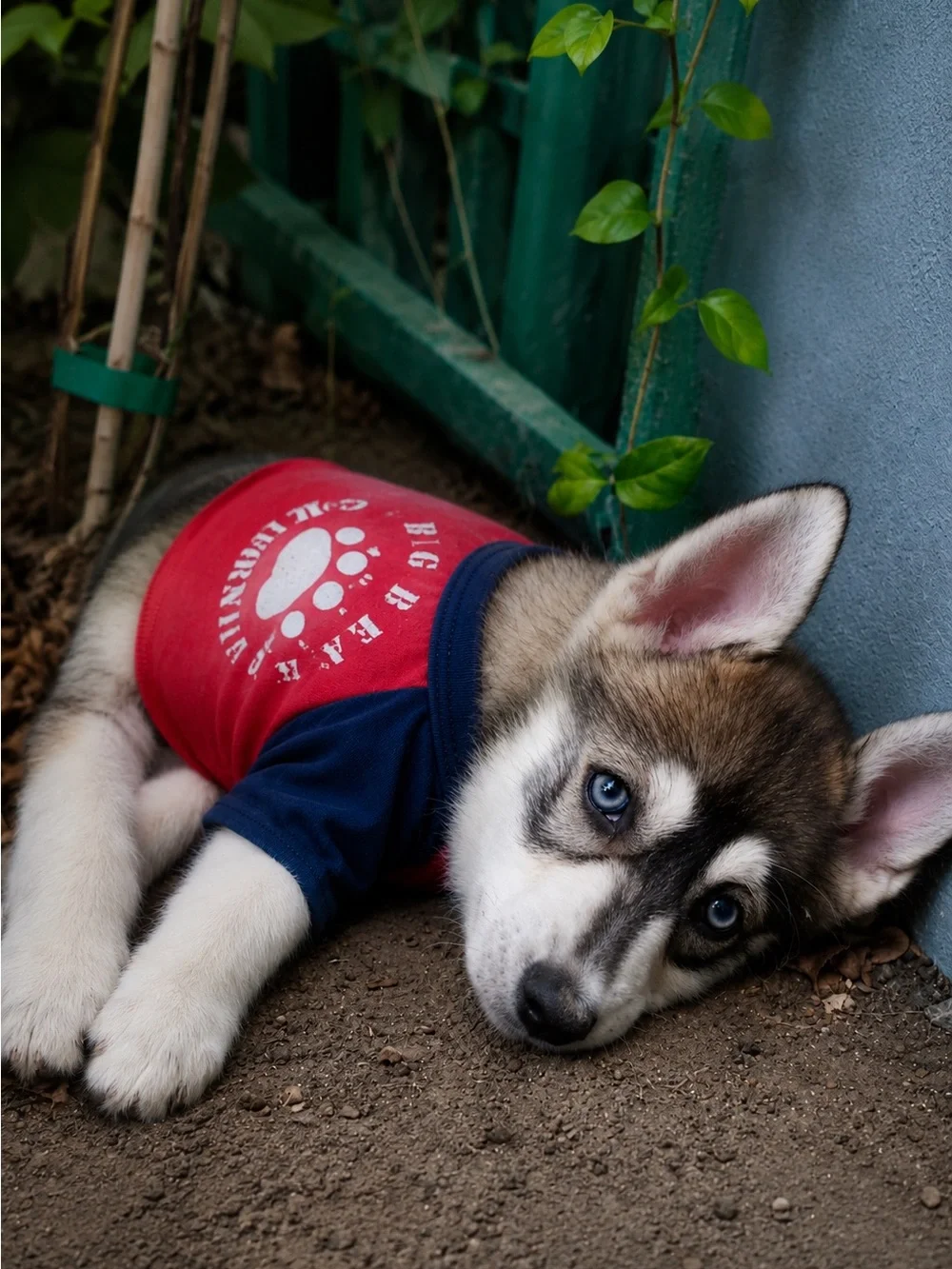 American Apparel Big Bear California Dog T-Shirt Red Navy Size S